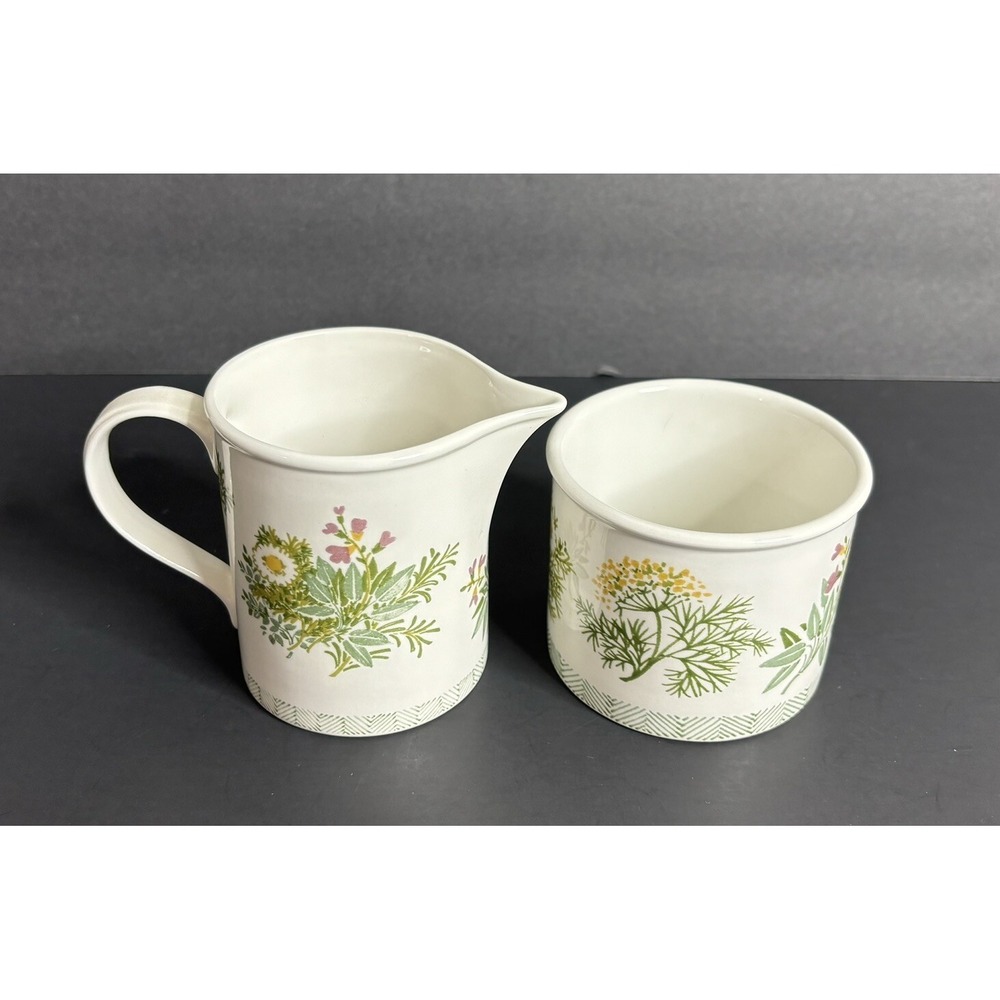 Portmeirion National Trust Garden Herbs Open Sugar Bowl & Creamer Pat Albeck